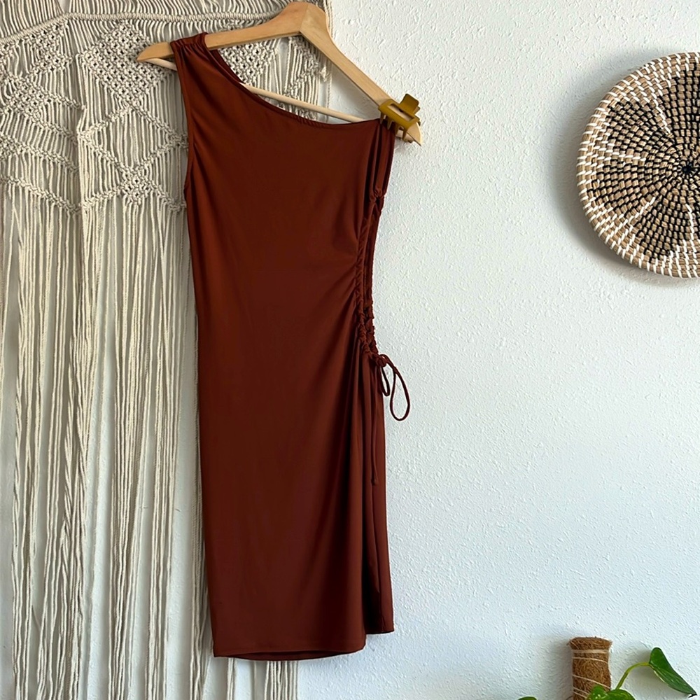 Bershka | One shoulder side cutout body on dress in rust